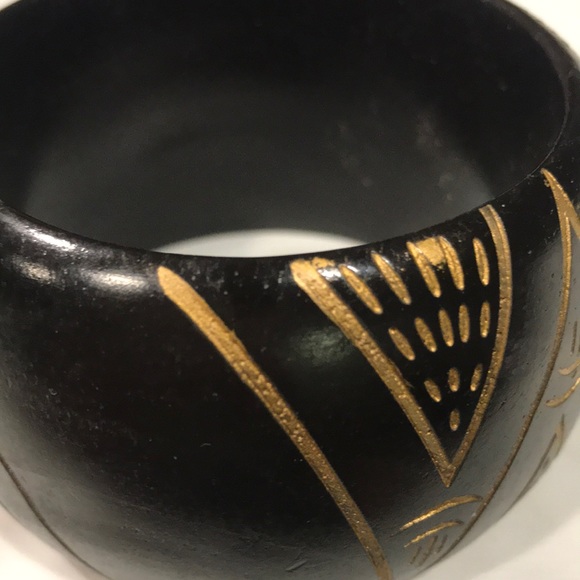 Dark Brown Wood Carved Light Bangle Bracelet - Picture 16 of 16